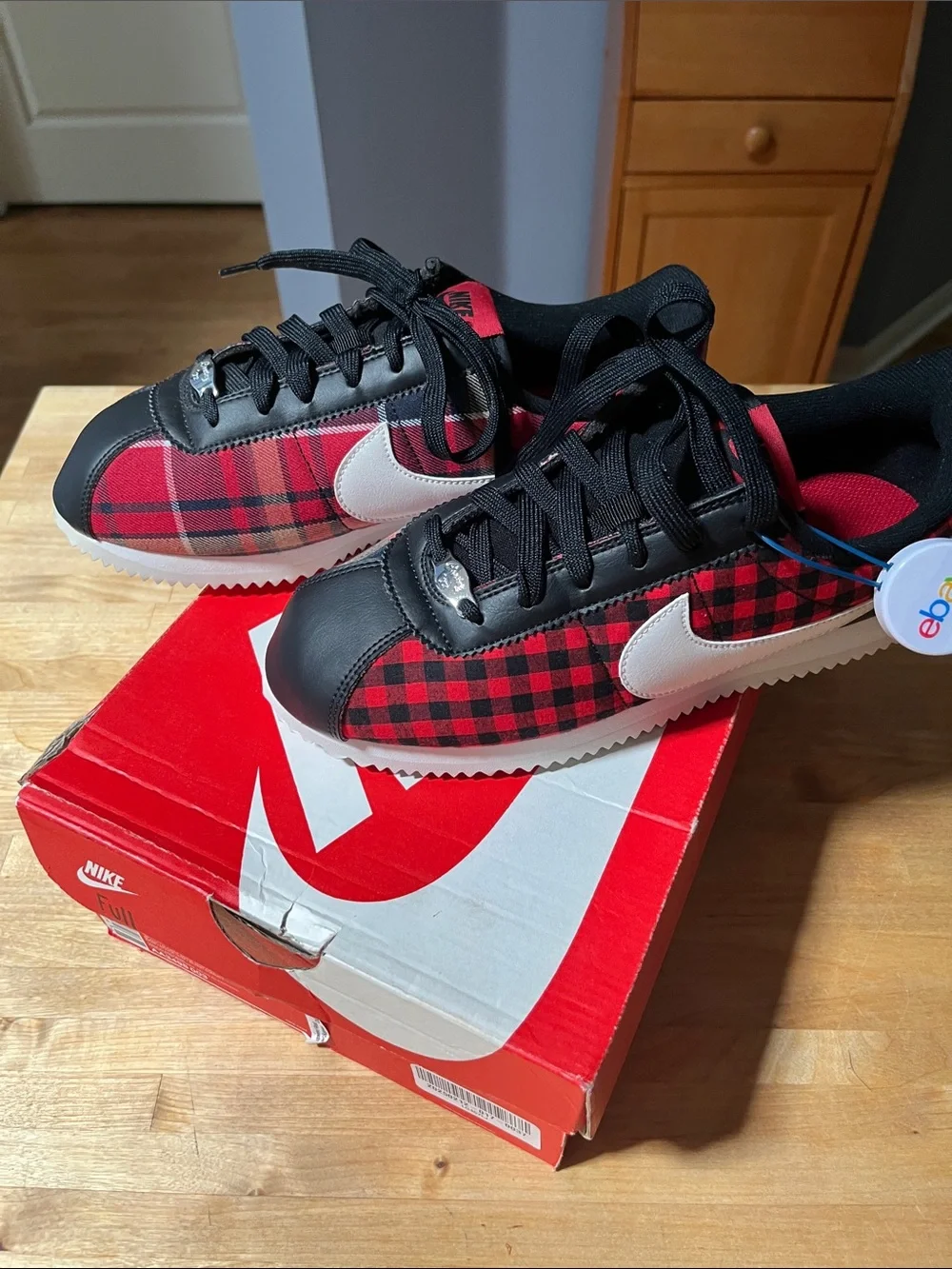 Nike Cortez Black & Red Plaid Low-Top Sneakers